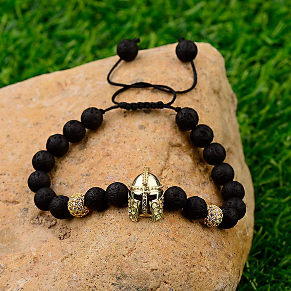 High Quality Copper Helmet&Ball Natural Black Lava Stone Beads Bracelets